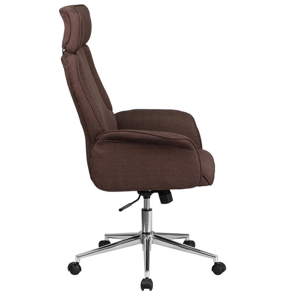 Flash Furniture High Back Brown Fabric Executive Swivel Chair with Chrome Base and Fully Upholstered Arms - CH-CX0944H-BN-GG