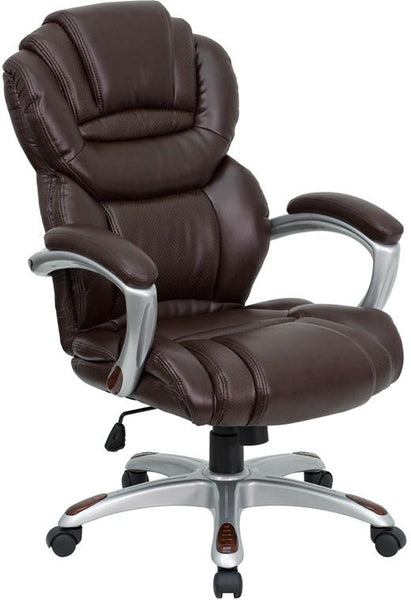 Flash Furniture High Back Brown Leather Executive Swivel Chair with Arms - GO-901-BN-GG