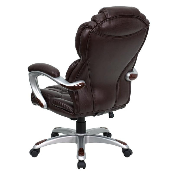 Flash Furniture High Back Brown Leather Executive Swivel Chair with Arms - GO-901-BN-GG