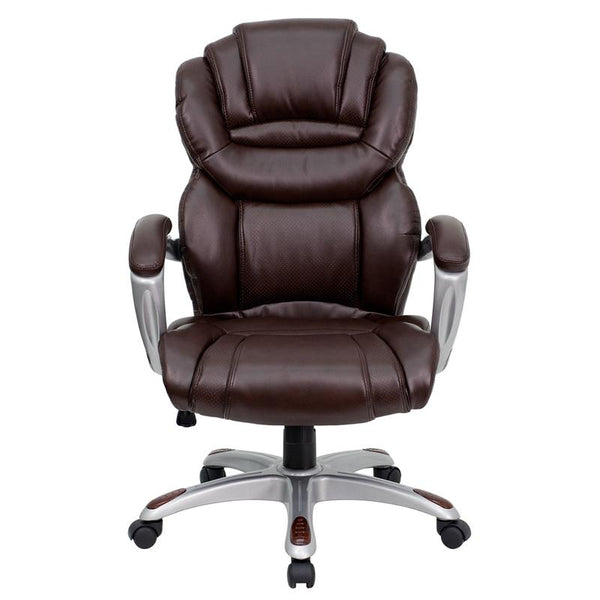 Flash Furniture High Back Brown Leather Executive Swivel Chair with Arms - GO-901-BN-GG