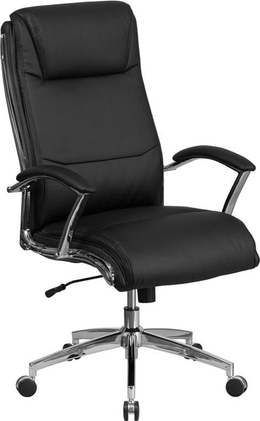 Flash Furniture High Back Designer Black Leather Smooth Upholstered Executive Swivel Chair with Chrome Base and Arms - GO-2192-BK-GG