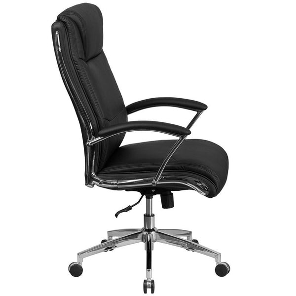 Flash Furniture High Back Designer Black Leather Smooth Upholstered Executive Swivel Chair with Chrome Base and Arms - GO-2192-BK-GG