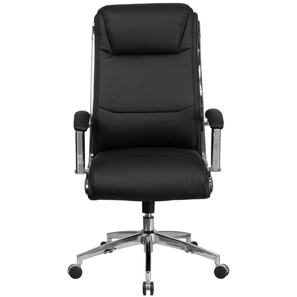 Flash Furniture High Back Designer Black Leather Smooth Upholstered Executive Swivel Chair with Chrome Base and Arms - GO-2192-BK-GG