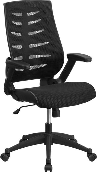 Flash Furniture High Back Designer Black Mesh Executive Swivel Chair with Height Adjustable Flip-Up Arms - BL-ZP-809-BK-GG