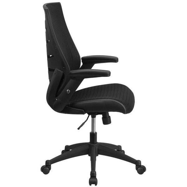 Flash Furniture High Back Designer Black Mesh Executive Swivel Chair with Height Adjustable Flip-Up Arms - BL-ZP-809-BK-GG