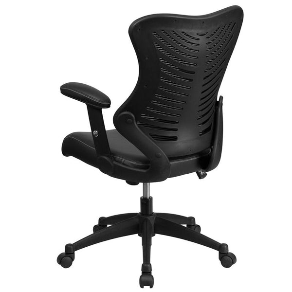 Flash Furniture High Back Designer Black Mesh Executive Swivel Chair with Leather Seat and Adjustable Arms - BL-ZP-806-BK-LEA-GG