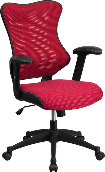 Flash Furniture High Back Designer Burgundy Mesh Executive Swivel Chair with Adjustable Arms - BL-ZP-806-BY-GG