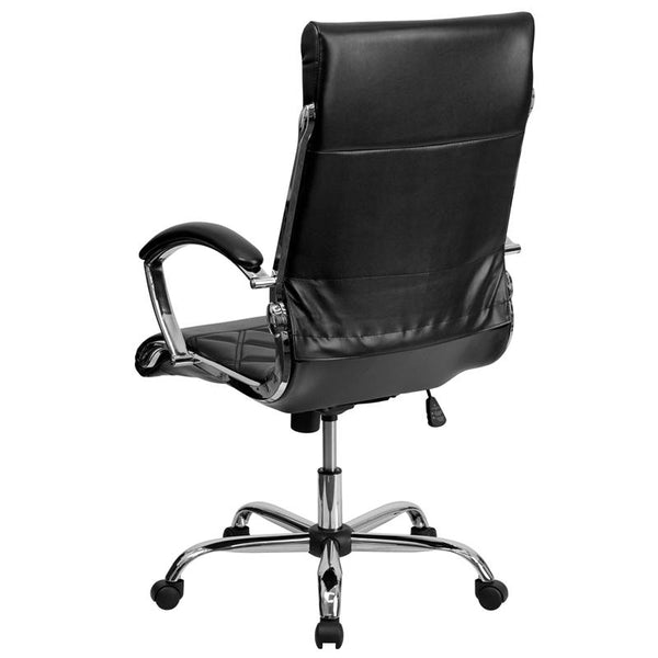 Flash Furniture High Back Designer Quilted Black Leather Executive Swivel Chair with Chrome Base and Arms - GO-1297H-HIGH-BK-GG