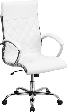 Flash Furniture High Back Designer Quilted White Leather Executive Swivel Chair with Chrome Base and Arms - GO-1297H-HIGH-WHITE-GG