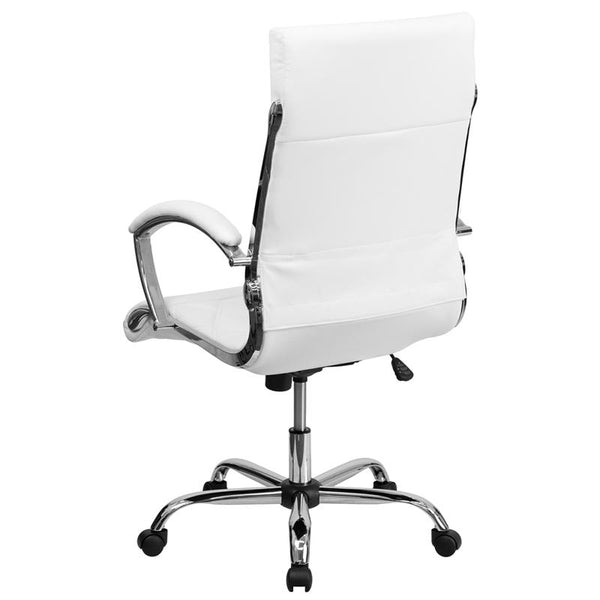 Flash Furniture High Back Designer Quilted White Leather Executive Swivel Chair with Chrome Base and Arms - GO-1297H-HIGH-WHITE-GG