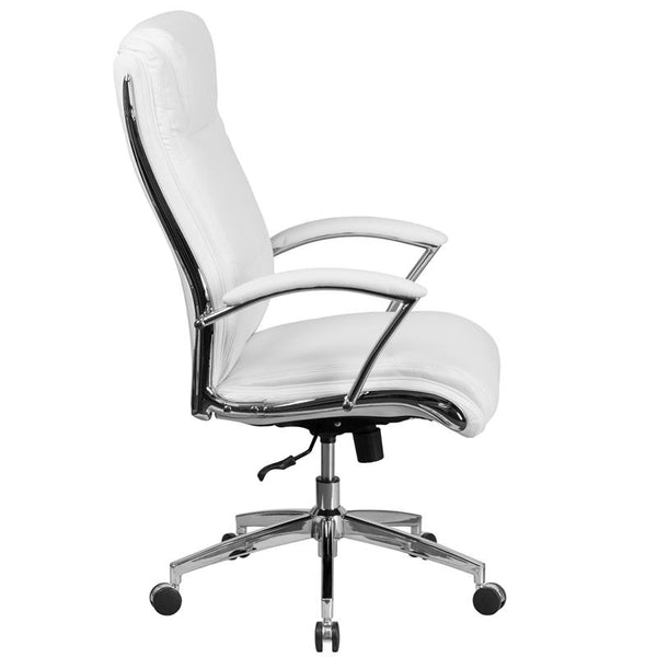 Flash Furniture High Back Designer White Leather Smooth Upholstered Executive Swivel Chair with Chrome Base and Arms - GO-2192-WH-GG