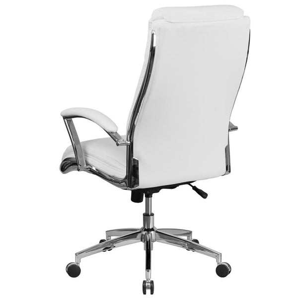 Flash Furniture High Back Designer White Leather Smooth Upholstered Executive Swivel Chair with Chrome Base and Arms - GO-2192-WH-GG