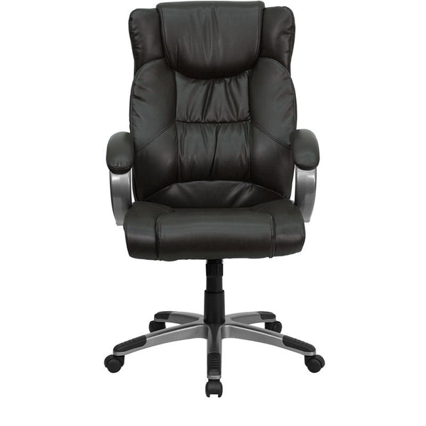 Flash Furniture High Back Espresso Brown Leather Executive Swivel Chair with Arms - BT-9088-BRN-GG
