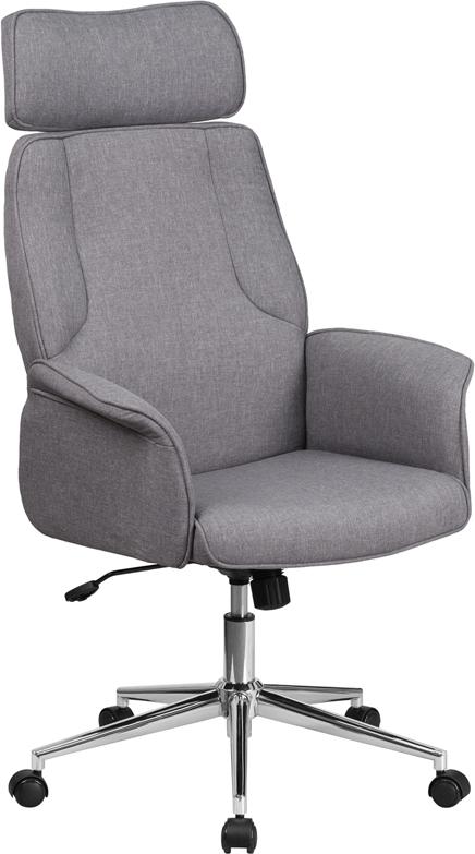 Flash Furniture High Back Gray Fabric Executive Swivel Chair with Chrome Base and Fully Upholstered Arms - CH-CX0944H-GY-GG