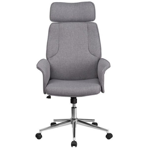 Flash Furniture High Back Gray Fabric Executive Swivel Chair with Chrome Base and Fully Upholstered Arms - CH-CX0944H-GY-GG