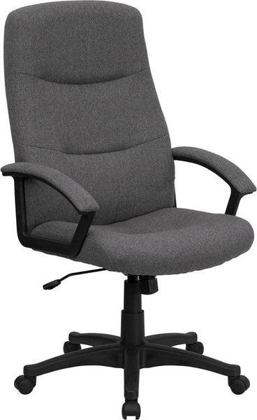 Flash Furniture High Back Gray Fabric Executive Swivel Chair with Two Line Horizontal Stitch Back and Arms - BT-134A-GY-GG