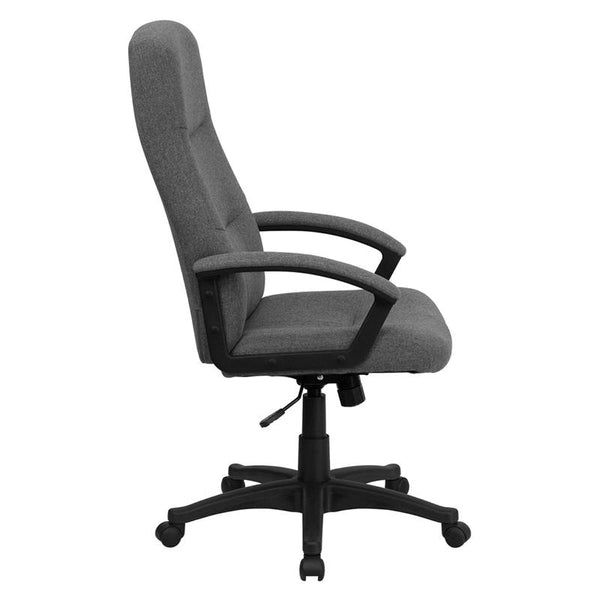 Flash Furniture High Back Gray Fabric Executive Swivel Chair with Two Line Horizontal Stitch Back and Arms - BT-134A-GY-GG