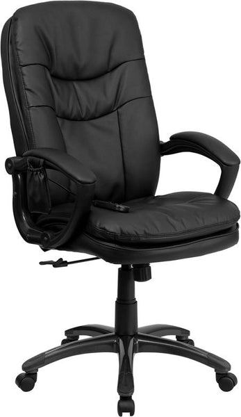Flash Furniture High Back Massaging Black Leather Executive Swivel Chair with Remote Pocket and Arms - BT-9585P-GG