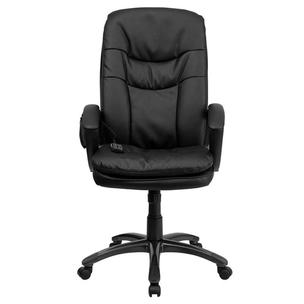 Flash Furniture High Back Massaging Black Leather Executive Swivel Chair with Remote Pocket and Arms - BT-9585P-GG