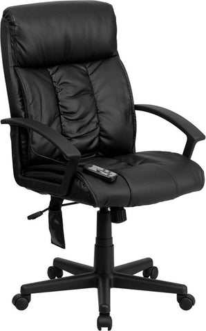 Flash Furniture High Back Massaging Black Leather Executive Swivel Chair with Side Remote Pocket and Arms - BT-9578P-GG