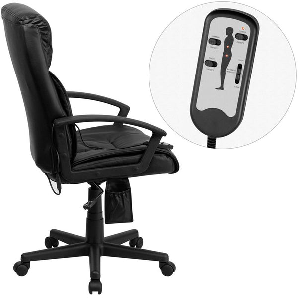 Flash Furniture High Back Massaging Black Leather Executive Swivel Chair with Side Remote Pocket and Arms - BT-9578P-GG