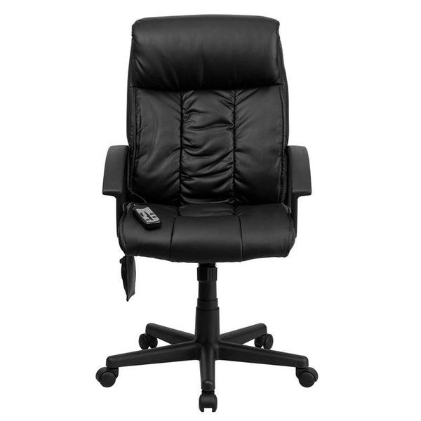 Flash Furniture High Back Massaging Black Leather Executive Swivel Chair with Side Remote Pocket and Arms - BT-9578P-GG