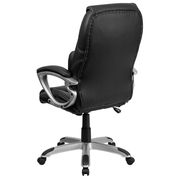 Flash Furniture High Back Massaging Black Leather Executive Swivel Chair with Silver Base and Arms - BT-9806HP-2-GG