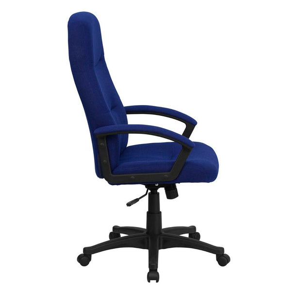 Flash Furniture High Back Navy Blue Fabric Executive Swivel Chair with Two Line Horizontal Stitch Back and Arms - BT-134A-NVY-GG