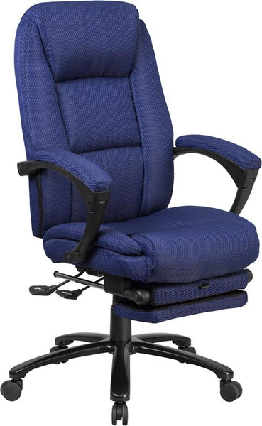 Flash Furniture High Back Navy Fabric Executive Reclining Swivel Office Chair with Comfort Coil Seat Springs and Padded Arms - BT-90288H-NY-GG