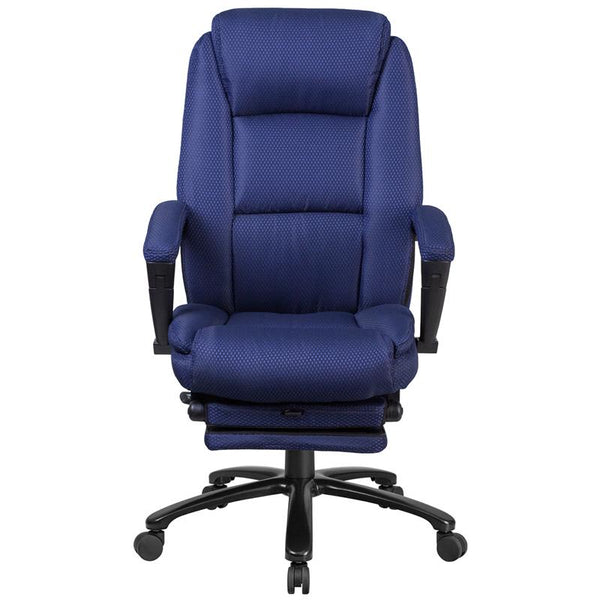 Flash Furniture High Back Navy Fabric Executive Reclining Swivel Office Chair with Comfort Coil Seat Springs and Padded Arms - BT-90288H-NY-GG