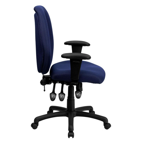 Flash Furniture High Back Navy Fabric Multifunction Ergonomic Executive Swivel Chair with Adjustable Arms - BT-6191H-NY-GG