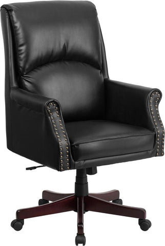 Flash Furniture High Back Pillow Back Black Leather Executive Swivel Chair with Arms - BT-9025H-2-GG