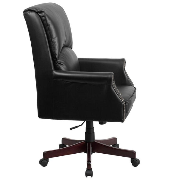 Flash Furniture High Back Pillow Back Black Leather Executive Swivel Chair with Arms - BT-9025H-2-GG