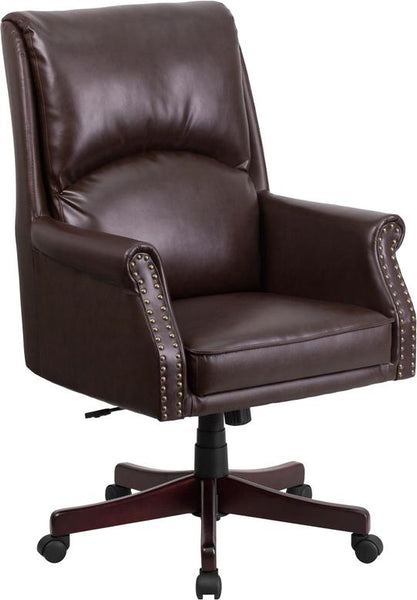 Flash Furniture High Back Pillow Back Brown Leather Executive Swivel Chair with Arms - BT-9025H-2-BN-GG