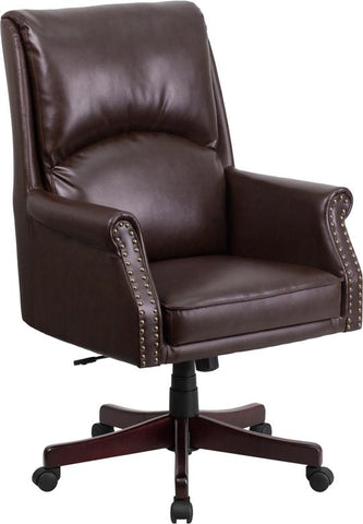 Flash Furniture High Back Pillow Back Brown Leather Executive Swivel Chair with Arms - BT-9025H-2-BN-GG