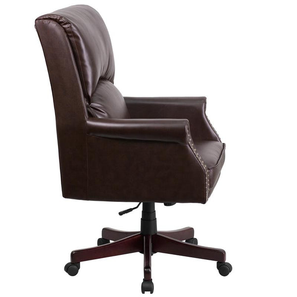 Flash Furniture High Back Pillow Back Brown Leather Executive Swivel Chair with Arms - BT-9025H-2-BN-GG