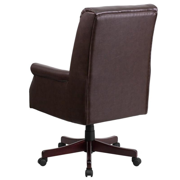 Flash Furniture High Back Pillow Back Brown Leather Executive Swivel Chair with Arms - BT-9025H-2-BN-GG