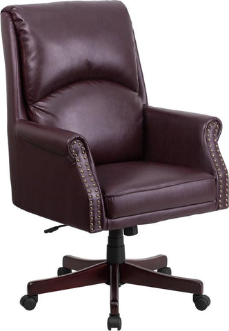 Flash Furniture High Back Pillow Back Burgundy Leather Executive Swivel Chair with Arms - BT-9025H-2-BY-GG