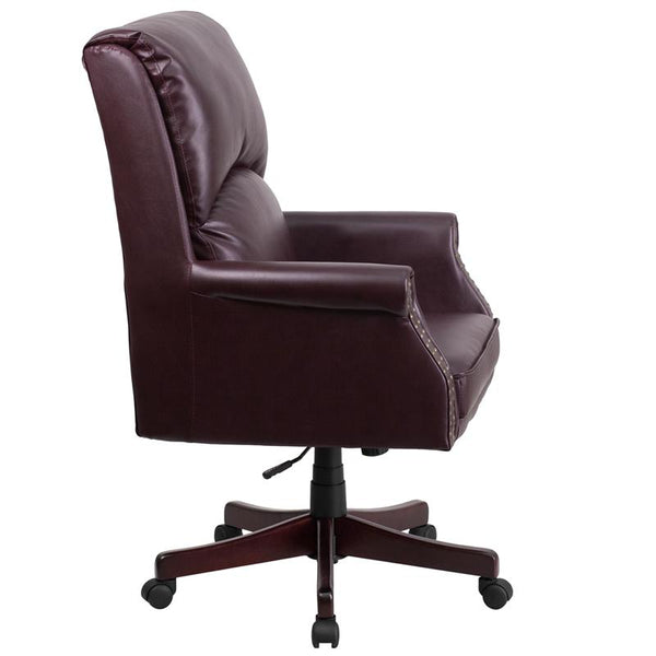 Flash Furniture High Back Pillow Back Burgundy Leather Executive Swivel Chair with Arms - BT-9025H-2-BY-GG