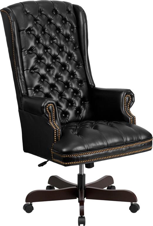 Flash Furniture High Back Traditional Fully Tufted Black Leather Executive Swivel Chair with Arms - CI-360-BK-GG