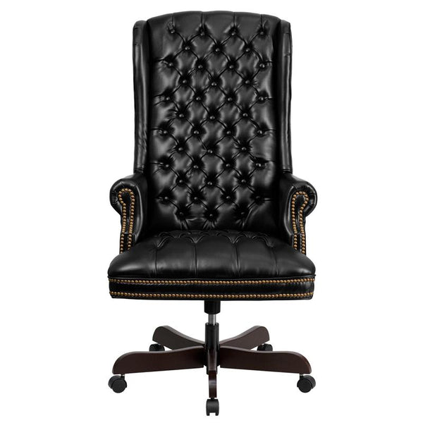 Flash Furniture High Back Traditional Fully Tufted Black Leather Executive Swivel Chair with Arms - CI-360-BK-GG