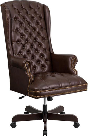 Flash Furniture High Back Traditional Fully Tufted Brown Leather Executive Swivel Chair with Arms - CI-360-BRN-GG