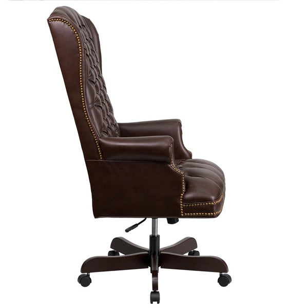 Flash Furniture High Back Traditional Fully Tufted Brown Leather Executive Swivel Chair with Arms - CI-360-BRN-GG