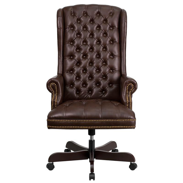 Flash Furniture High Back Traditional Fully Tufted Brown Leather Executive Swivel Chair with Arms - CI-360-BRN-GG
