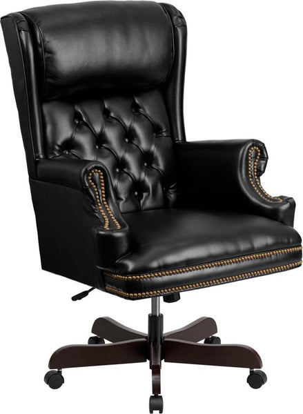 Flash Furniture High Back Traditional Tufted Black Leather Executive Swivel Chair with Oversized Headrest and Nail Trim Arms - CI-J600-BK-GG