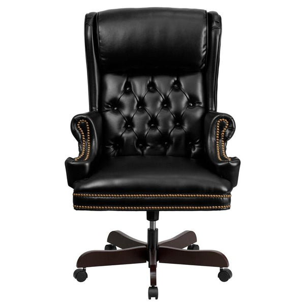 Flash Furniture High Back Traditional Tufted Black Leather Executive Swivel Chair with Oversized Headrest and Nail Trim Arms - CI-J600-BK-GG