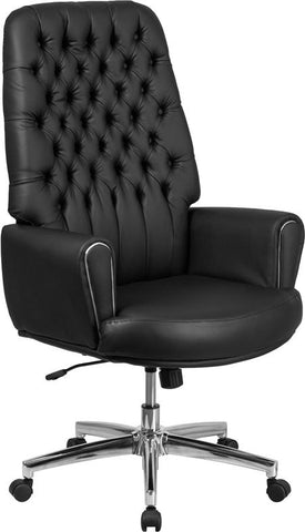 Flash Furniture High Back Traditional Tufted Black Leather Executive Swivel Chair with Silver Welt Arms - BT-444-BK-GG