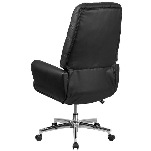 Flash Furniture High Back Traditional Tufted Black Leather Executive Swivel Chair with Silver Welt Arms - BT-444-BK-GG