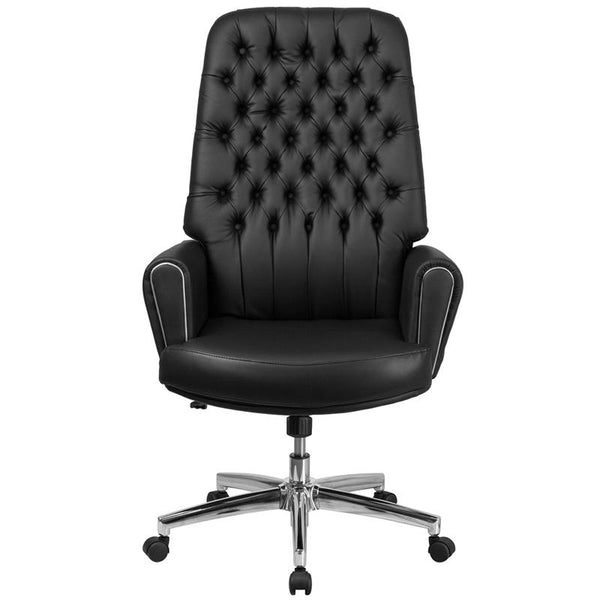 Flash Furniture High Back Traditional Tufted Black Leather Executive Swivel Chair with Silver Welt Arms - BT-444-BK-GG