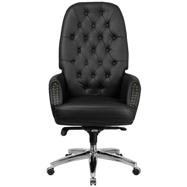 Flash Furniture High Back Traditional Tufted Black Leather Multifunction Executive Swivel Chair with Arms - BT-90269H-BK-GG